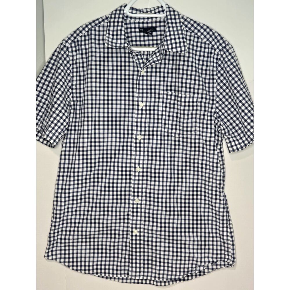 Gap Gingham Slim Fit Short Sleeve Button Down Shirt | Men's Size L | Blue White